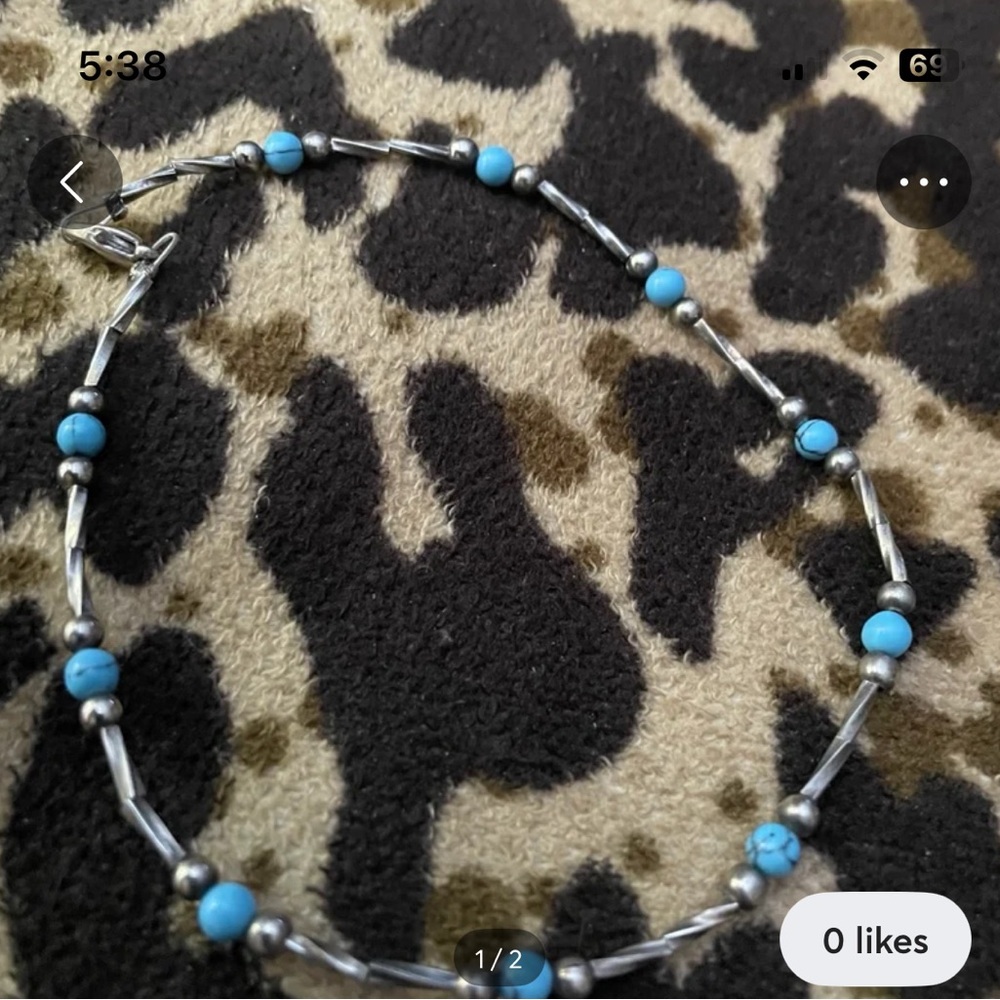 Silver and Turquoise Beaded ankle bracelet very well made Vintage”